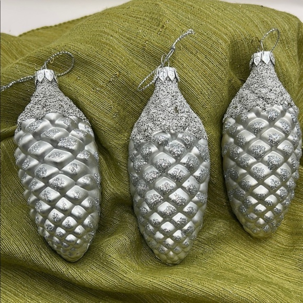 Silver Pinecone Holiday Ornaments set of (3)